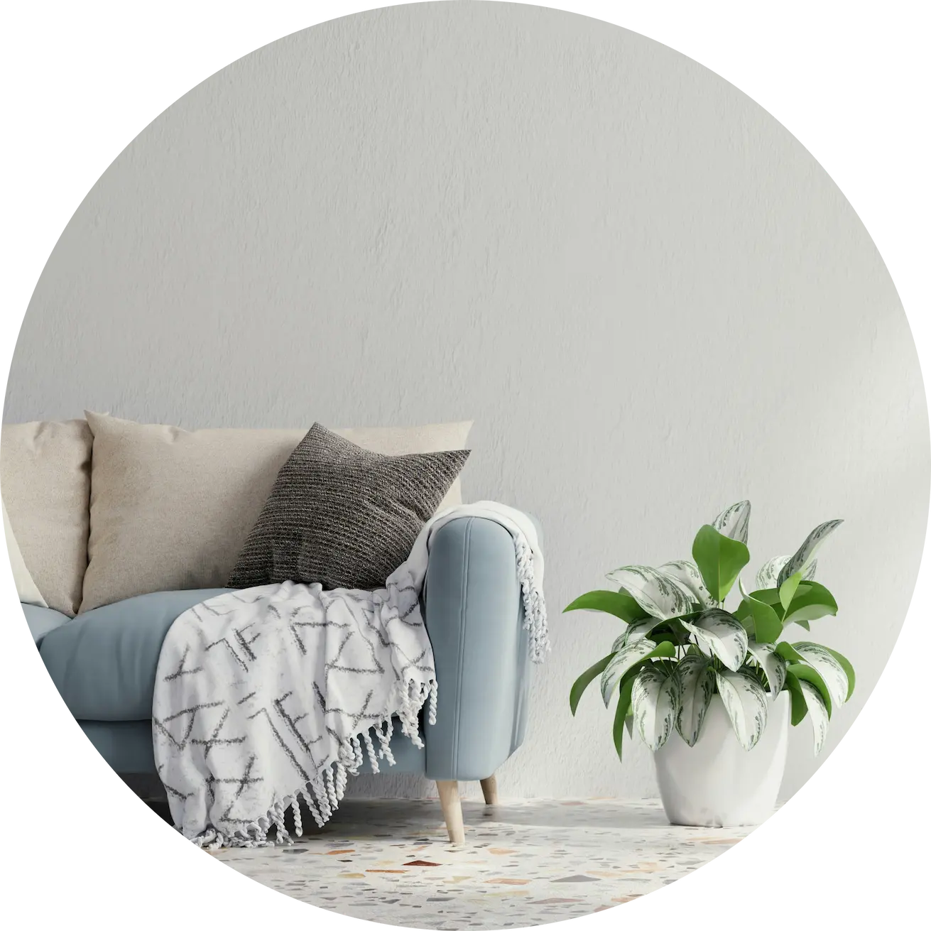 Comfortable sofa with cushions in a peaceful counselling room